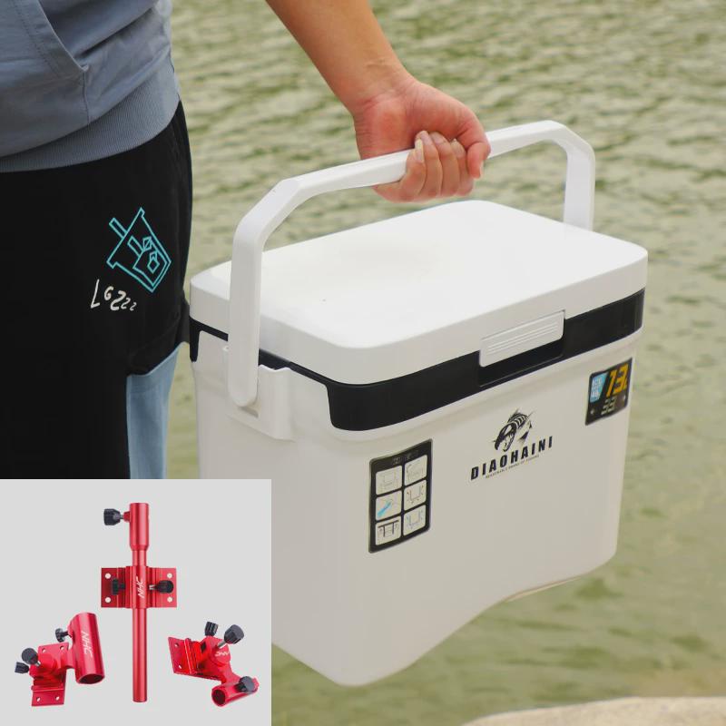 13L - SMALL FISHING BOX - BLACK & WHITE (PLAIN) + THREE SETS OF RED